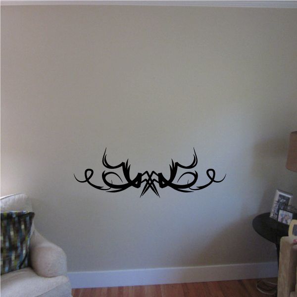 Tribal wall decal with black stylized pinstripe lettering, single graphic design