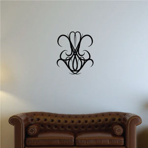 Tribal pinstripe vinyl wall decal with black ornate swirl design