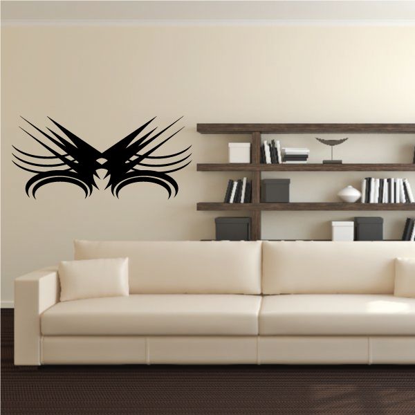 Tribal pinstripe wall decal with black winged bird emblem