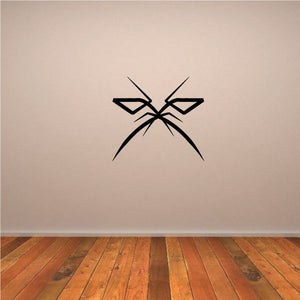 Tribal pinstripe wall decal in black, centered X-and-knot design