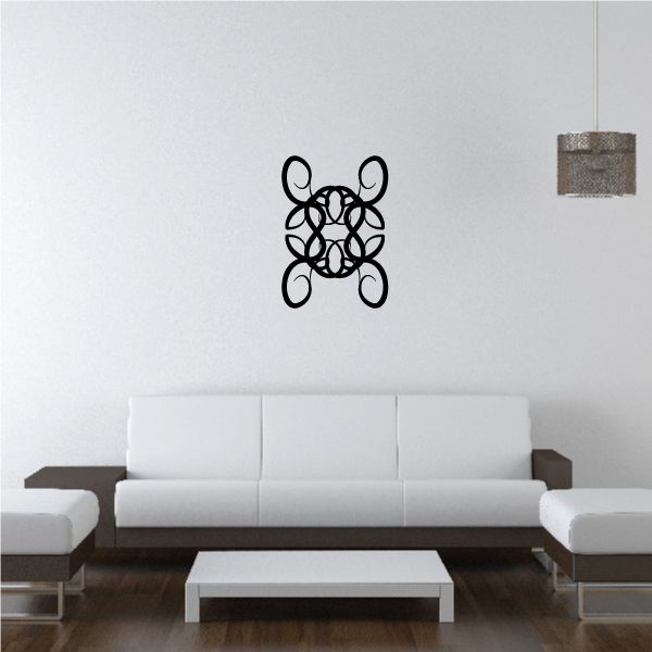 Tribal pinstripe vinyl wall decal with black tribal swirl pattern