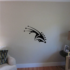 Black tribal pinstripe vinyl wall decal with curved feather shapes and dot accents