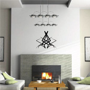 Black tribal pinstripe wall decal with abstract arrowed emblem