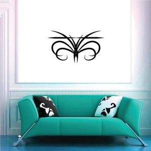 Tribal pinstripe wall decal with black butterfly swirl design