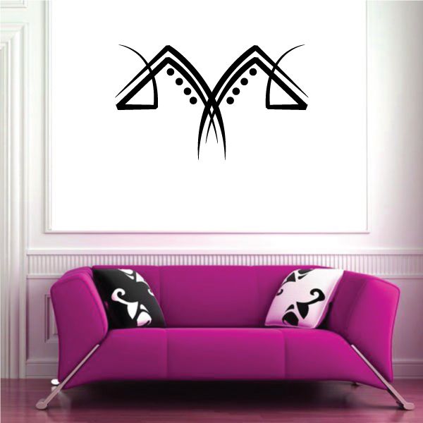 Tribal pinstripe vinyl wall decal, black symmetrical graphic with dot accents and curves