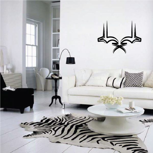 Tribal pinstripe wall decal set: bat outline and zebra-striped design