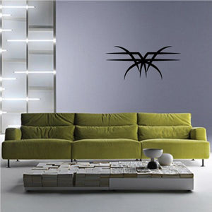 Tribal pinstripe wall decal, black tribal design with winged shapes.