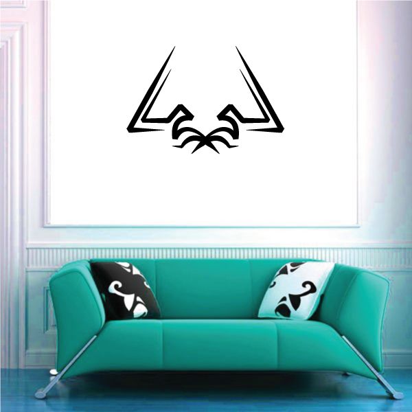 Tribal pinstripe wall decal with black geometric emblem and central scroll detail
