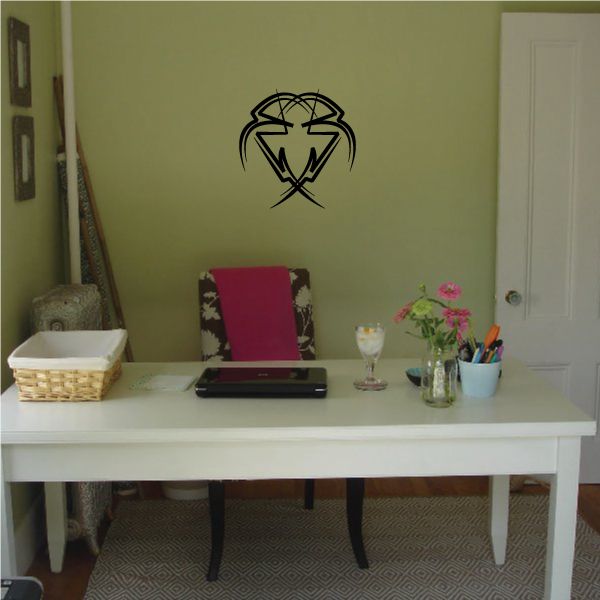 Tribal heart pinstripe vinyl wall decal, black outline graphic