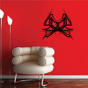 Black tribal pinstripe wall decal with crossed banner and central emblem