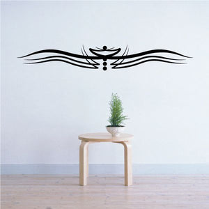 Tribal pinstripe vinyl wall decal with winged tribal design and central dot