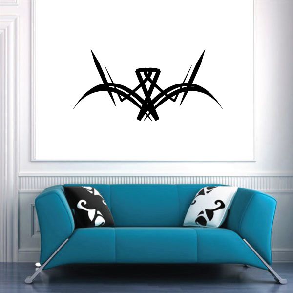 Tribal pinstripe wall decal with black interwoven arrow and X-shaped knot pattern