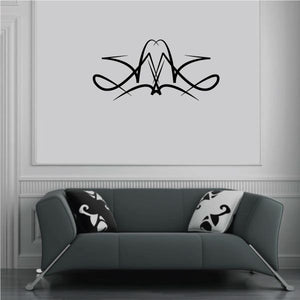 Tribal pinstripe wall decal with black tribal swirl design