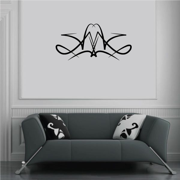 Tribal pinstripe wall decal with black tribal swirl design