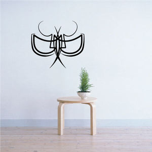 Tribal pinstripe wall decal with a black winged emblem bowtie design