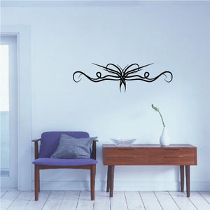 Tribal pinstripe wall decal, black vinyl design with curving ribbon and star detail