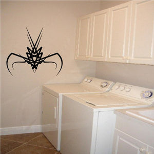 Tribal pinstripe wall decal, black spiky emblem with curved arms