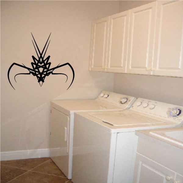 Tribal pinstripe wall decal, black spiky emblem with curved arms