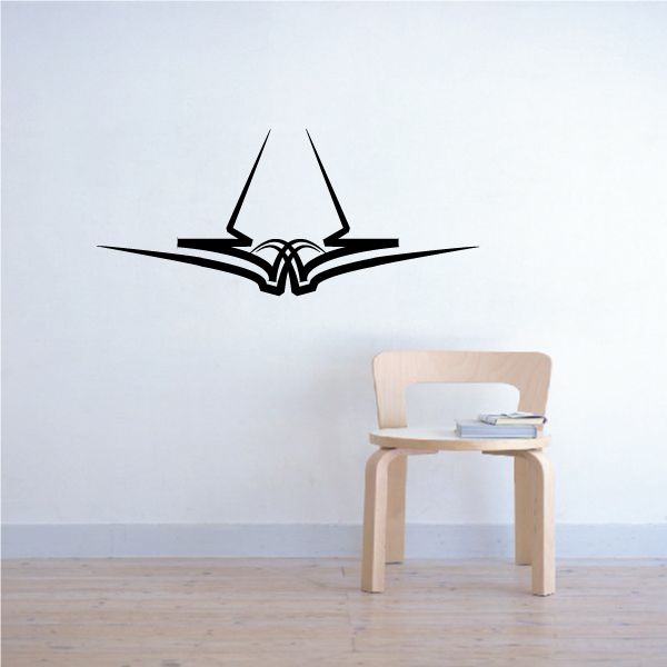 Tribal wall decal with open book symbol and arrow-like lines, black vinyl