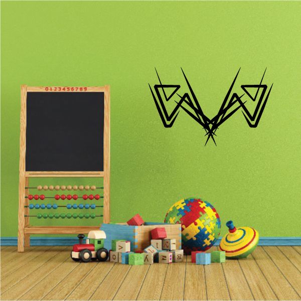 Tribal pinstripe wall decal with black V-shaped tribal emblem