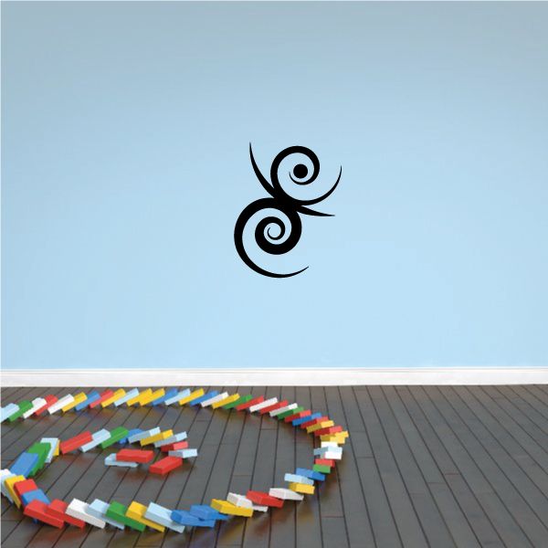 Tribal swirl wall decal with black and light-blue pinstripe accents