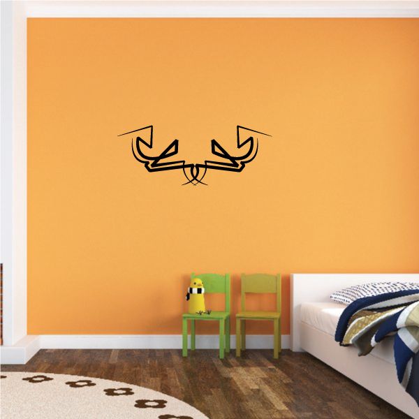 Tribal pinstripe wall decal with black mirrored bird-like motif