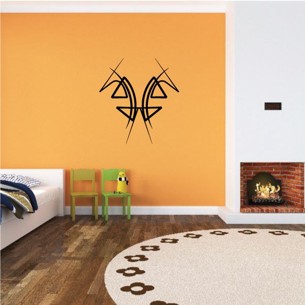 Tribal pinstripe wall decal with black outlined emblem, vinyl sticker