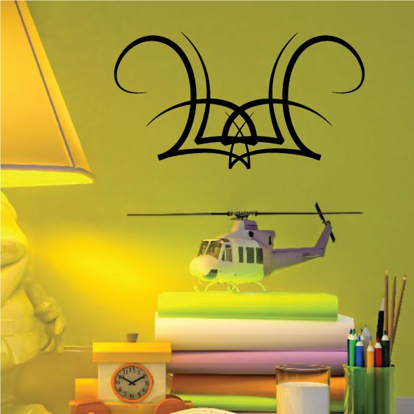 Tribal pinstripe wall decal vinyl sticker, black curvy design with star accents