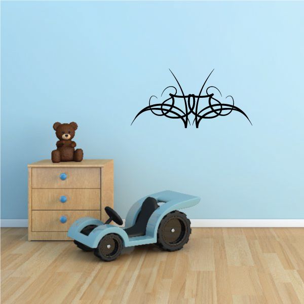 Tribal pinstripe wall decal with black line-art design
