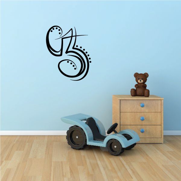 Tribal pinstripe wall decal, black swirl with dotted accents