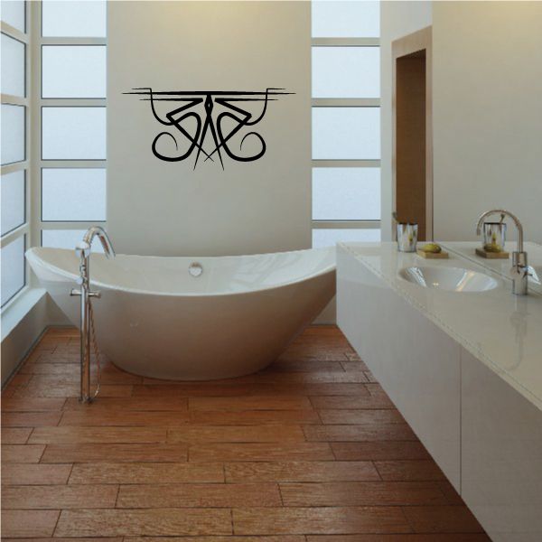 Black tribal pinstripe wall decal vinyl sticker, ornate crossed lines symbol.