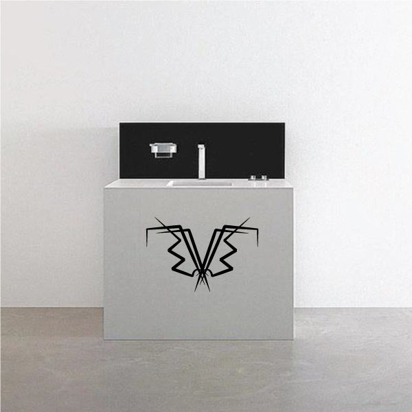 Tribal pinstripe wall decal with bold black geometric emblem and spiky line design