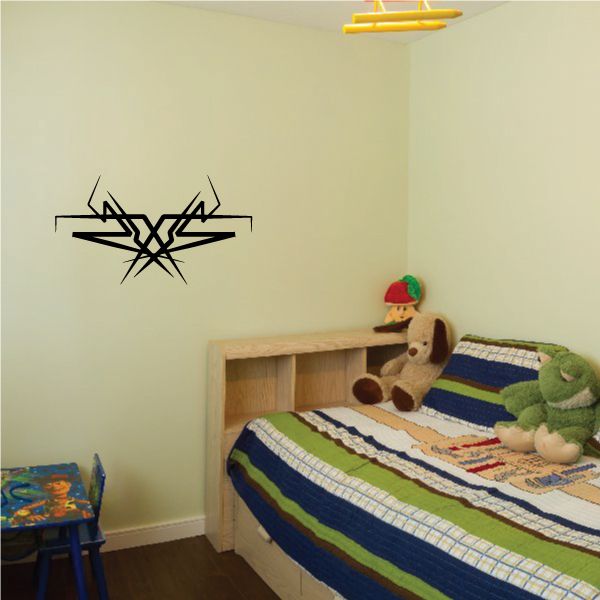 Tribal pinstripe wall decal with black geometric arrow star design