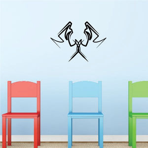 Tribal pinstripe wall decal, black symmetrical winged emblem