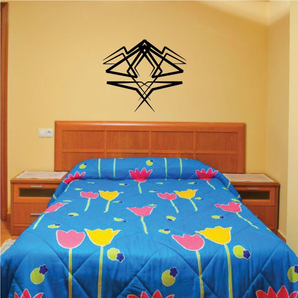 Tribal pinstripe wall decal with black geometric emblem