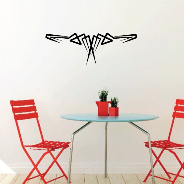 Black tribal pinstripe vinyl wall decal with arrow emblem