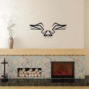 Tribal pinstripe wall decal, black angular bird head with outstretched wings