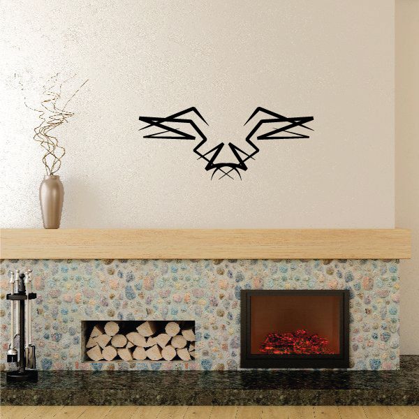 Tribal pinstripe wall decal, black angular bird head with outstretched wings