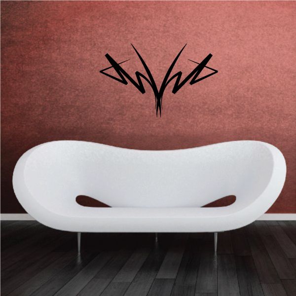 Tribal pinstripe wall decal with black stylized wing emblem