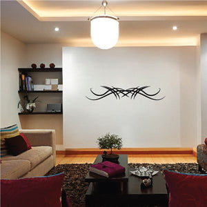 Tribal pinstripe wall decal, black tribal line design on white wall