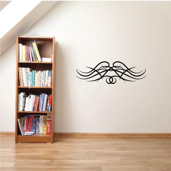 Tribal pinstripe wall decal, black swirling tribal design with two small circles