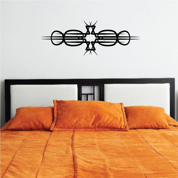 Tribal pinstripe wall decal with black star and circular line design