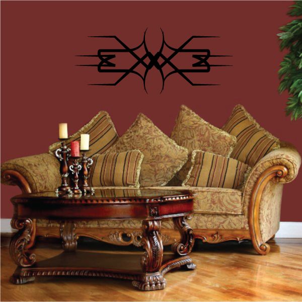 Black tribal wall decal with geometric pinstripe design, vinyl sticker