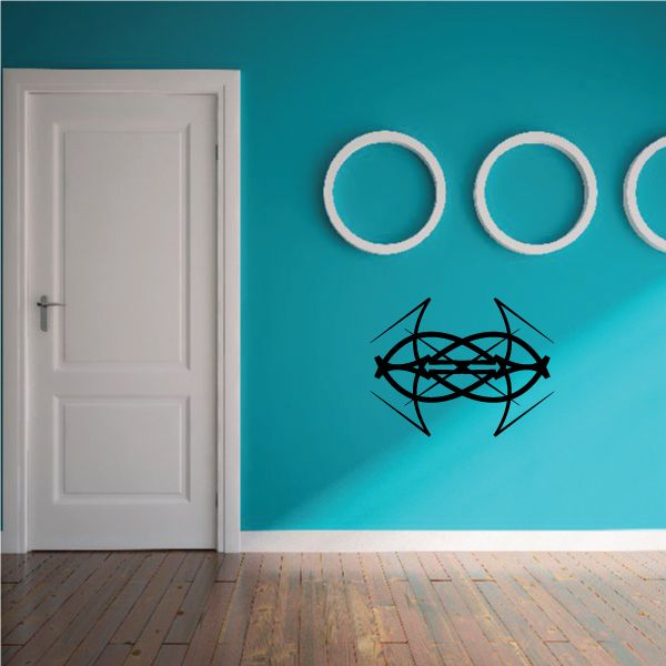 Tribal wall decal vinyl with black fish graphic and three white circle outlines