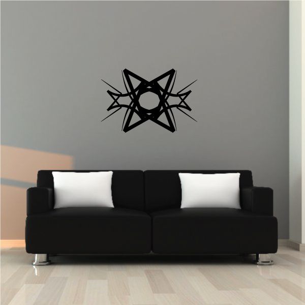 Tribal pinstripe wall decal, black starburst with circular center