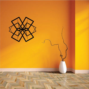 Tribal pinstripe wall decal featuring a black geometric pinwheel design