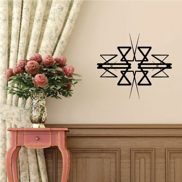 Tribal pinstripe wall decal with black geometric star and arrow patterns