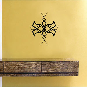 Tribal pinstripe vinyl wall decal with black geometric emblem