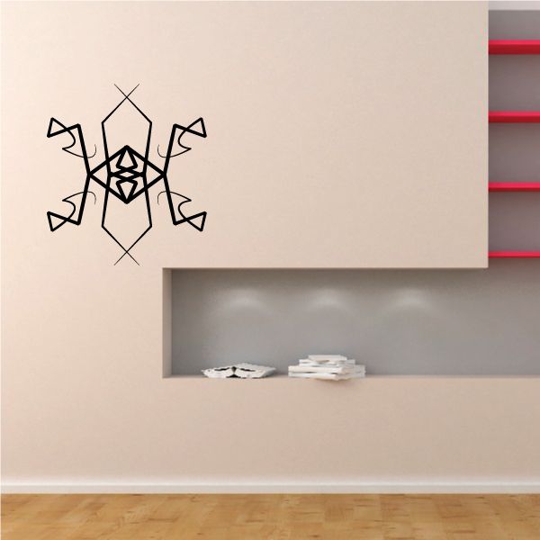 Tribal geometric wall decal with black line art and angular arrow shapes