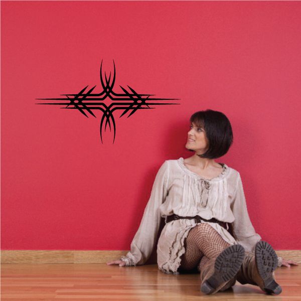 Tribal pinstripe wall decal with black angular starburst design